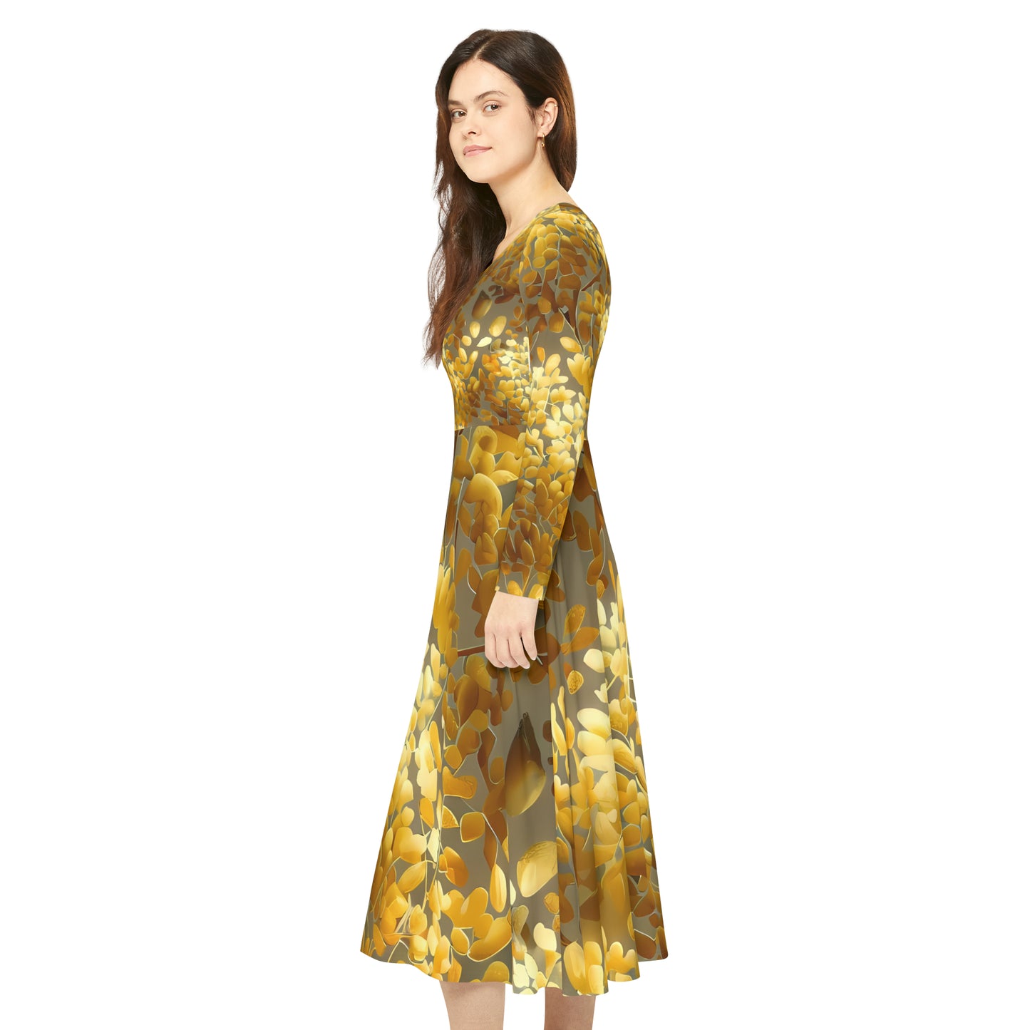 Fashion Women's Long Sleeve Dance Dress - Absolute Greatest Golden Floral Dance Dress for Summer