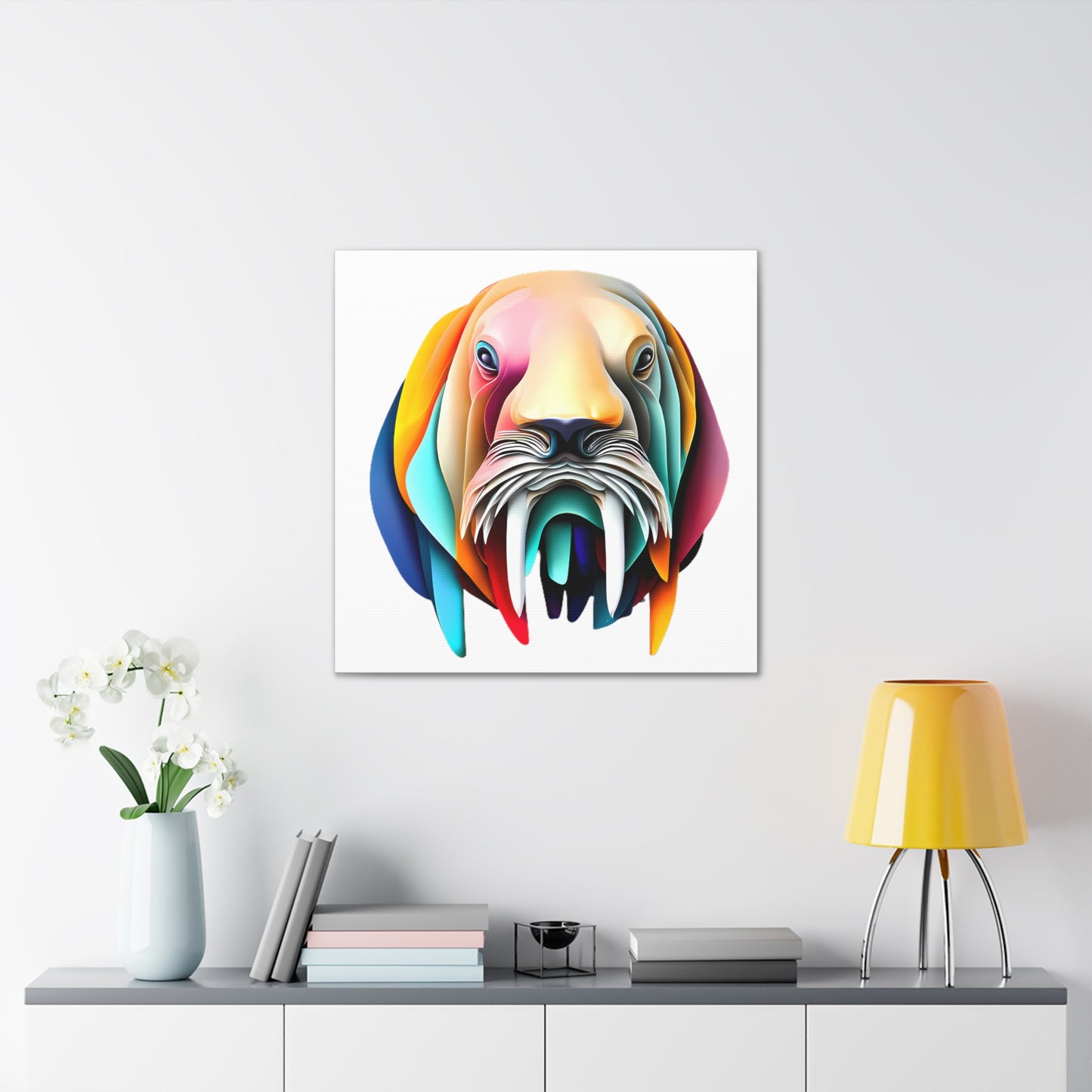 3D Unique Canvas Wildlife Gallery Wraps - Walrus Wall Decor Living Room Art- Colorful