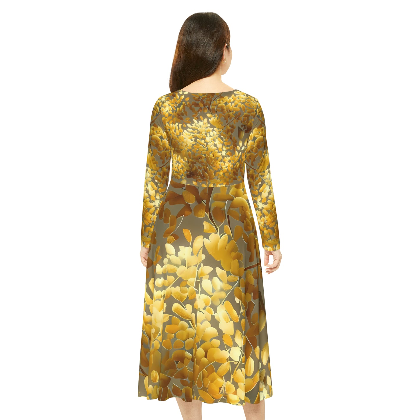 Fashion Women's Long Sleeve Dance Dress - Absolute Greatest Golden Floral Dance Dress for Summer