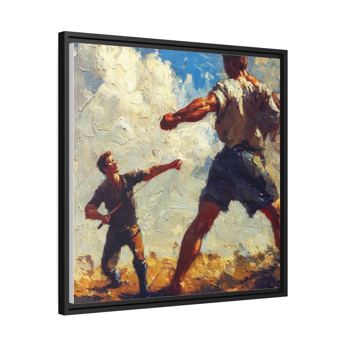 Art-of-Apparel - David and Goliath - Framed Black Canvas Art Gift Items - Matte