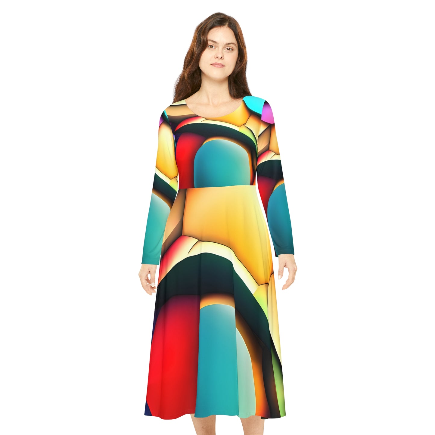 Fashion Women's Long Sleeve Dance Dress (AOP) - Multicolor