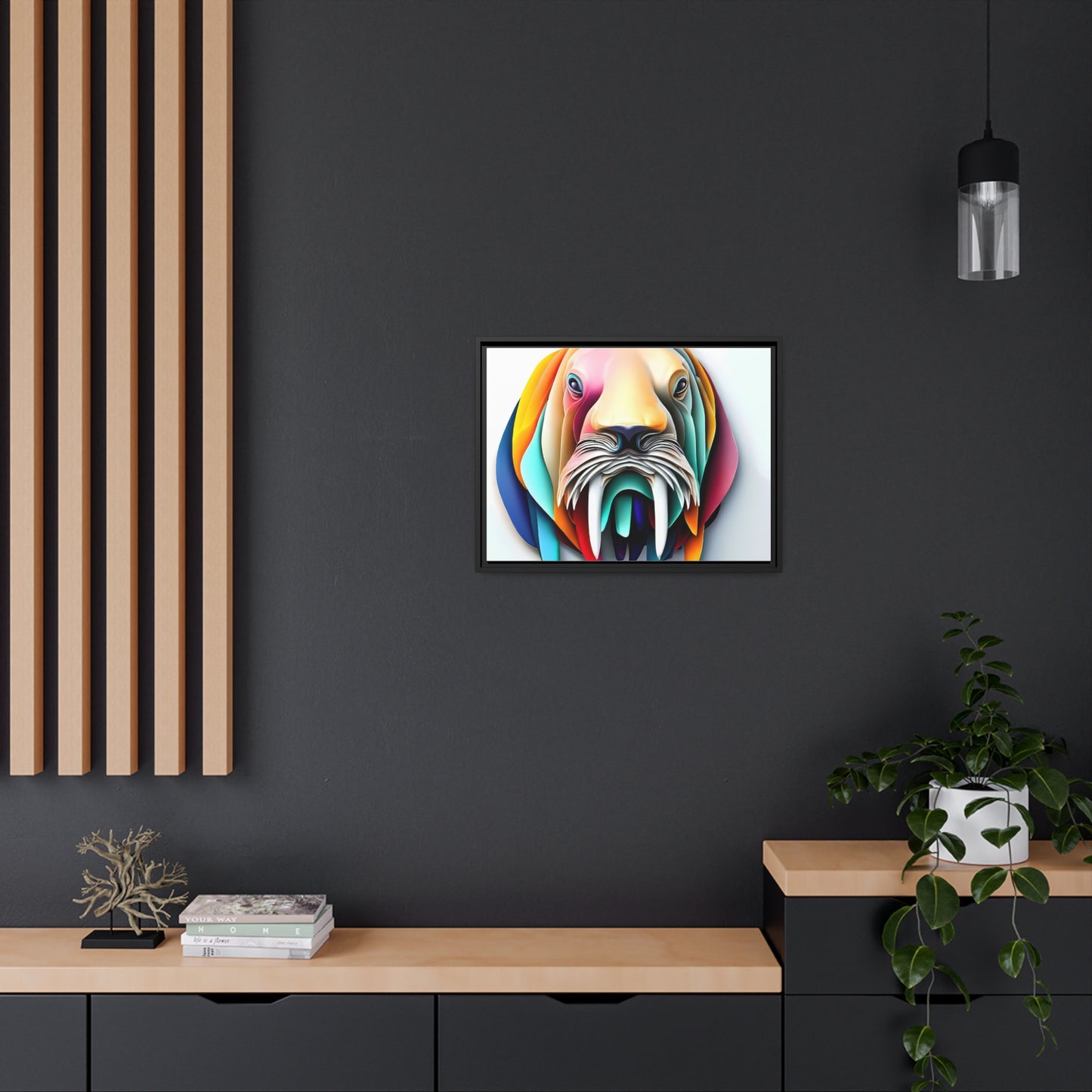 3D Modern Home Decor - Matte Canvas Wall Art, Black Frame - Walrus - Gift Item Special