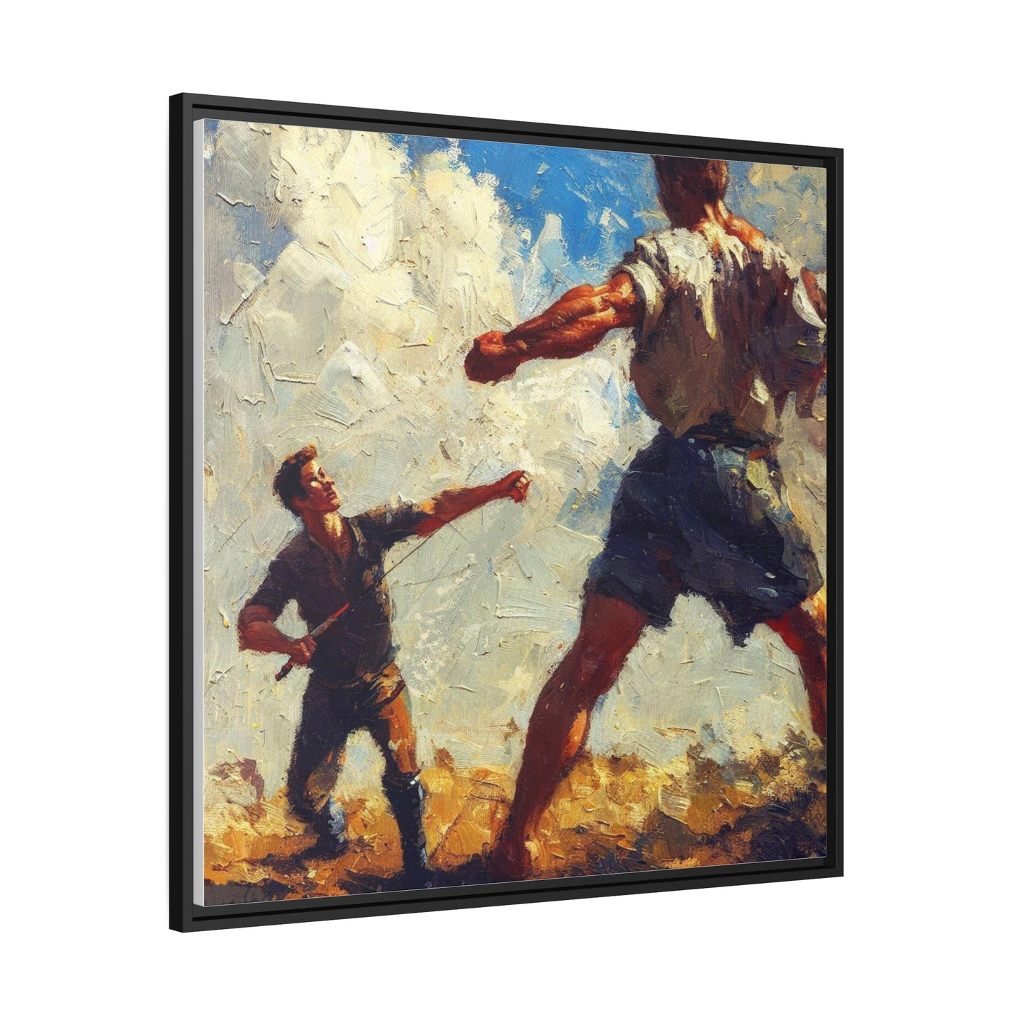 Art-of-Apparel - David and Goliath - Framed Black Canvas Art Gift Items - Matte